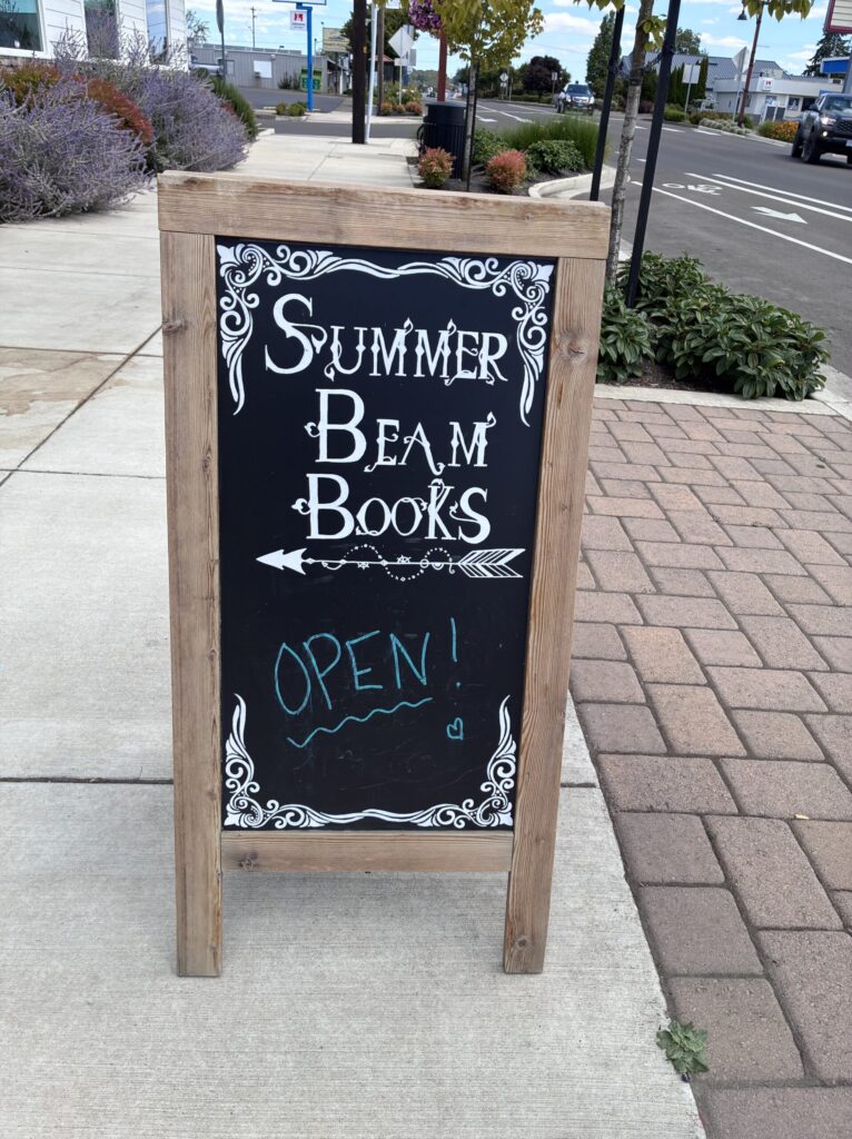 Sign in front of Summer Beam Books.